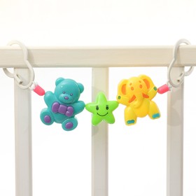 Растяжка на коляску/кроватку «Мишка, звезда, слоник», 3 игрушки, цвет МИКС, р-р 34 - 55 см. Ош
