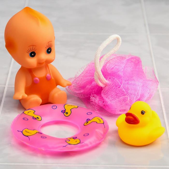 Набор игрушек для ванной «Пупс и уточка», цвета МИКС
