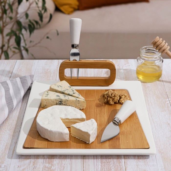 Набор для сырного ассорти и канапе "Эстет": 2 ножа, доска для нарезки