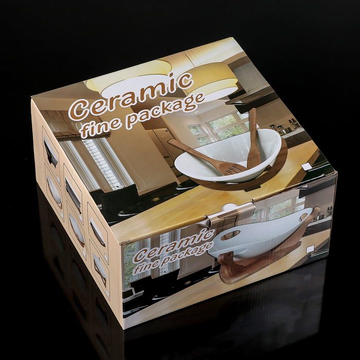 Блюдо с крышкой 25 см "Эстет", на деревянной подставке