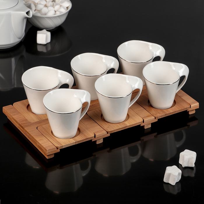 Набор кружек 90 мл "Эстет", 6 шт, на деревянной подставке