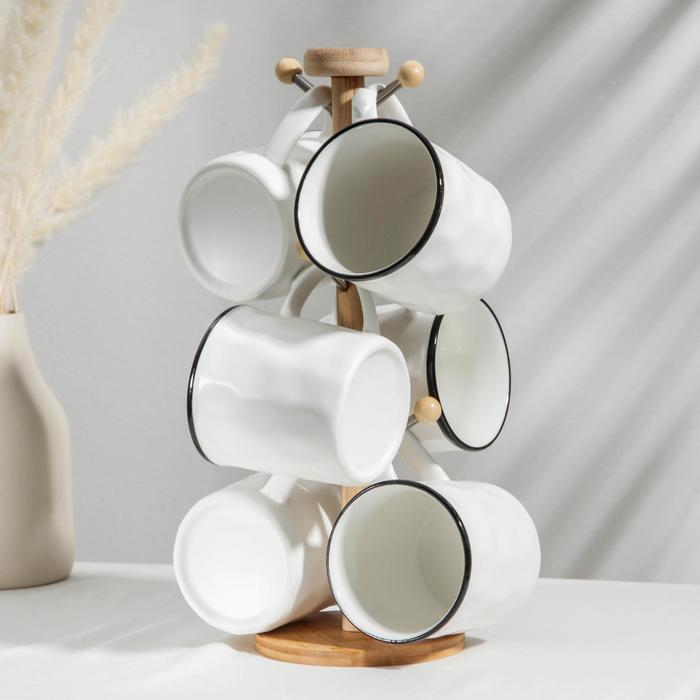 Набор кружек 200 мл "Эстет", на деревянной подставке