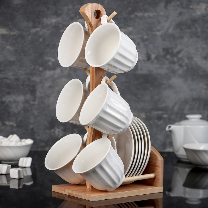 Набор чайный "Эстет. Грация", 12 предметов: 6 чашек 120 мл, 6 блюдец, на деревянной подставке