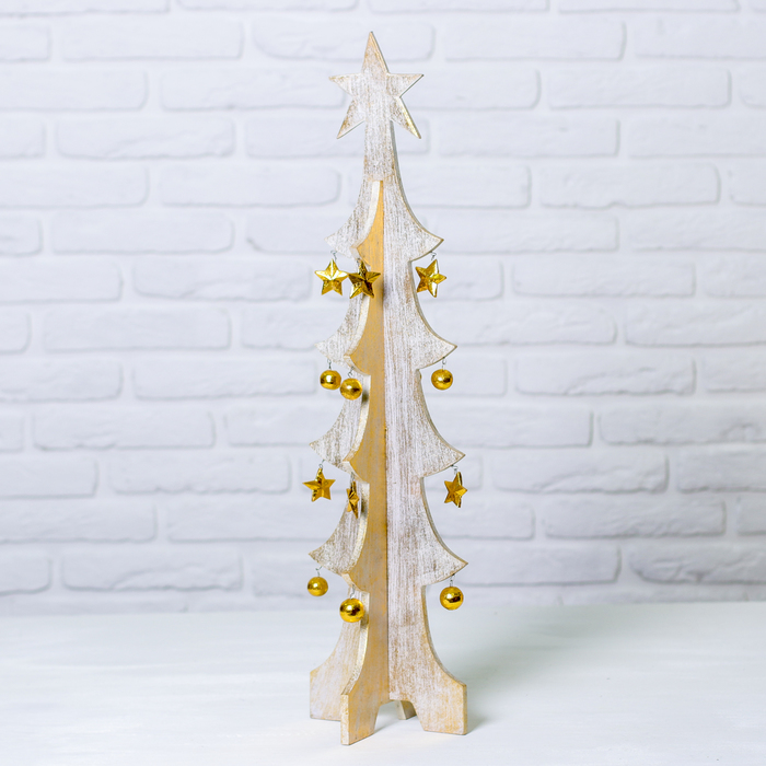 Сувенир "Елка бело-золотистая с золотыми игрушками" 70х20 см дерево, разборная