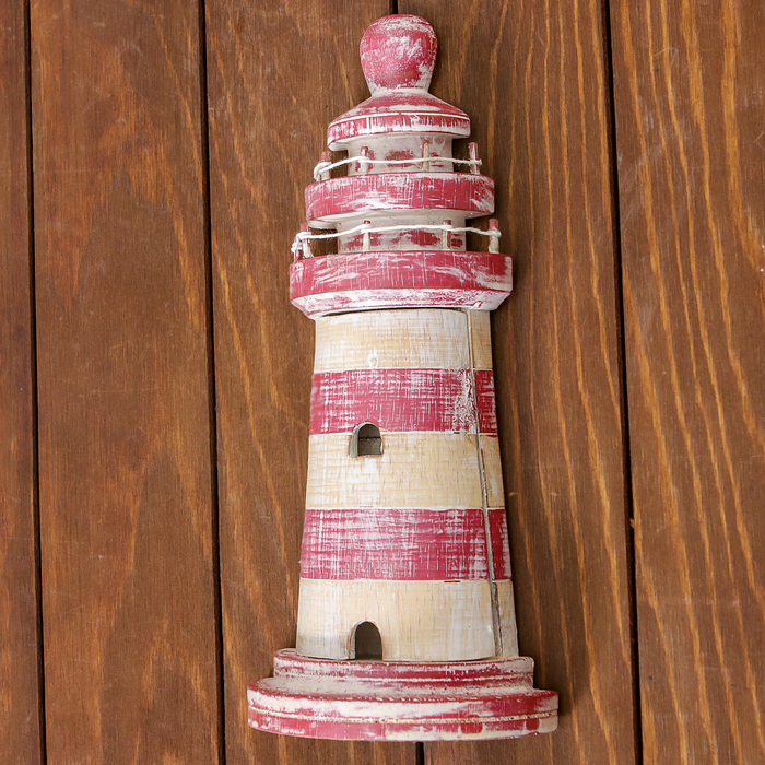 Ключница "Маяк" 30х14 см, дерево, розовая с белым