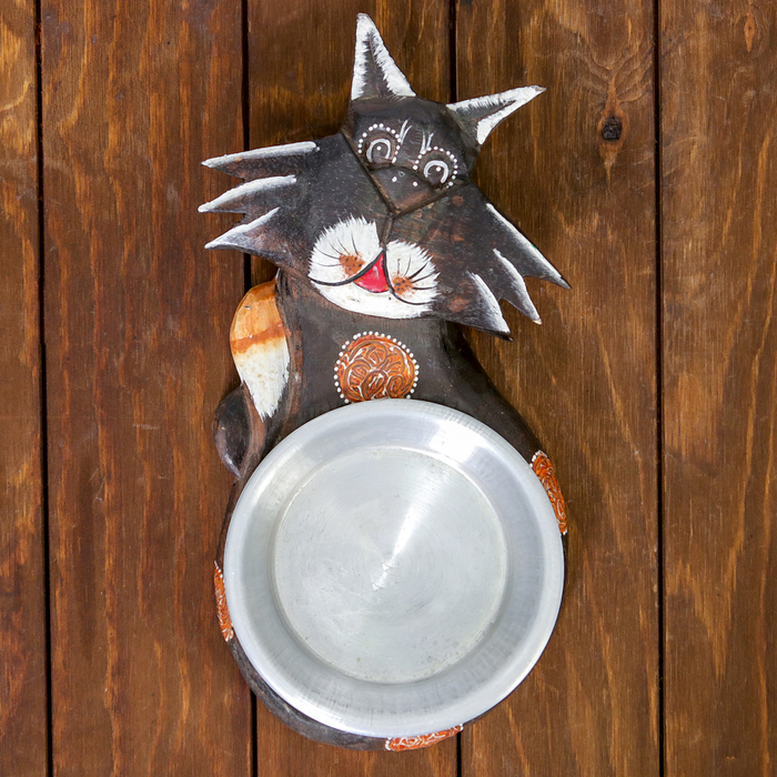 Кормушка "Котенок" с алюм.миской 35х18 см дерево