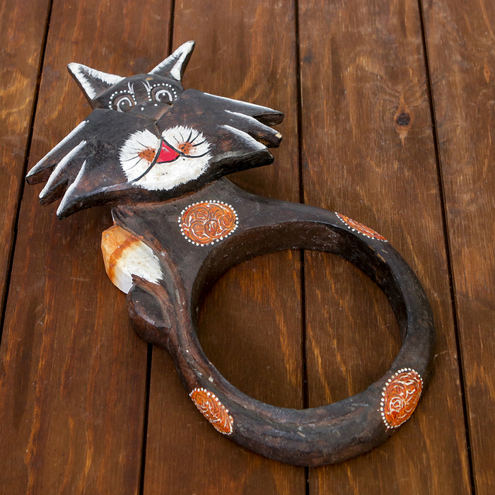 Кормушка "Котенок" с алюм.миской 35х18 см дерево