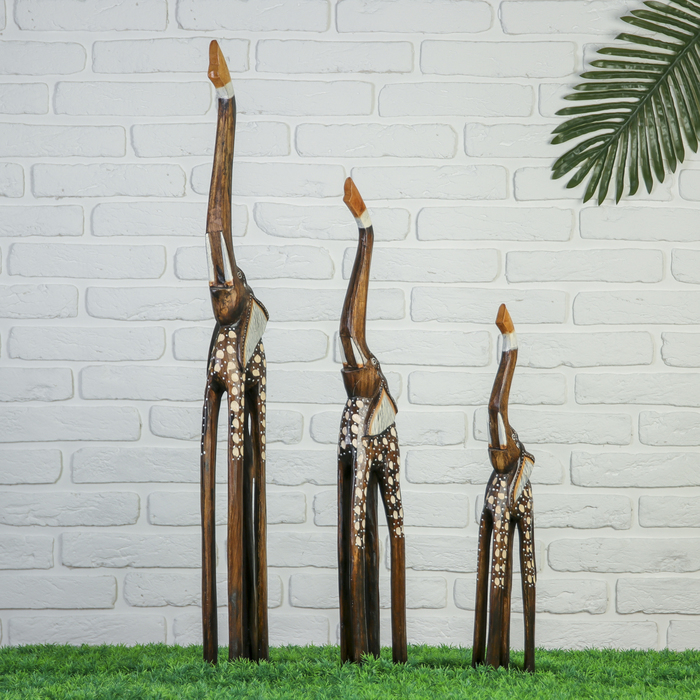 Сувенирный набор "Слоны" (100,80,60) см, резной горошек, дерево