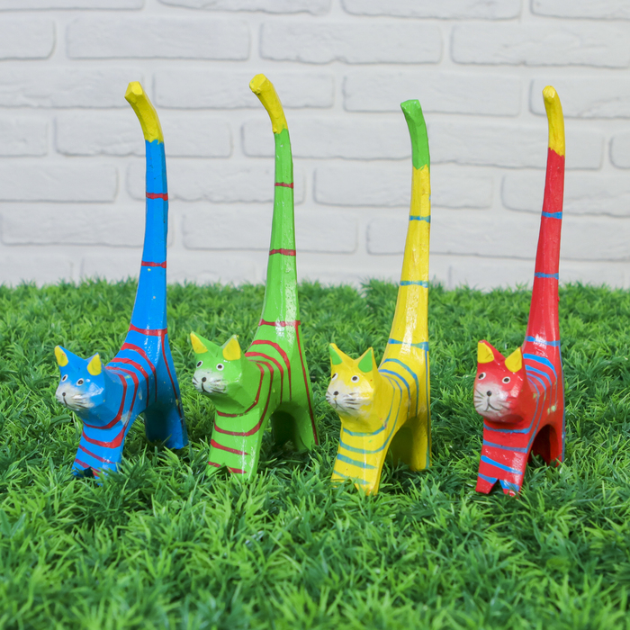 Сувенирный набор "Кошечки для колец, длинный хвост" 4 шт. 20 см, дерево МИКС