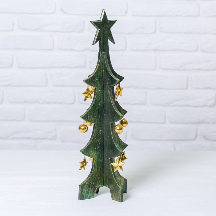 Сувенир "Елка зелено-золотистая с золот.игрушками" 50х16 см, разборная