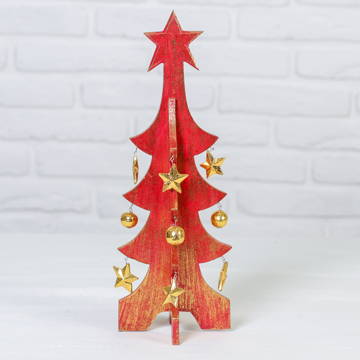 Сувенир "Елка красно-золотистая с золот.игрушками" 40х15 см разборная
