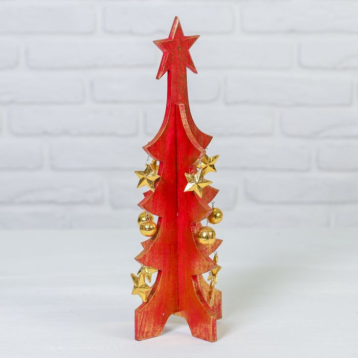 Сувенир "Елка красно-золотистая с золот.игрушками" 40х15 см разборная