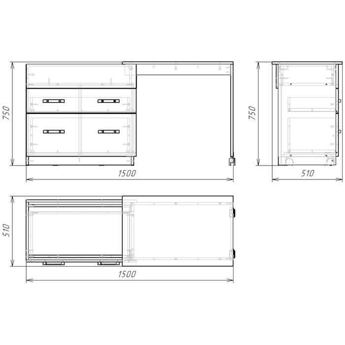 Комод трансформер, 510х800(1500)х750, Белый
