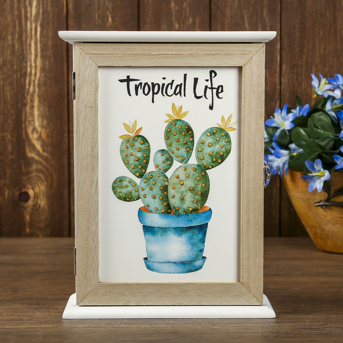 Ключница дерево 6 крючков "Кактус" 26х17х7 см