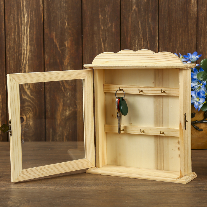 Ключница дерево под роспись "Фигурная со стеклом" 23х19,5х6 см