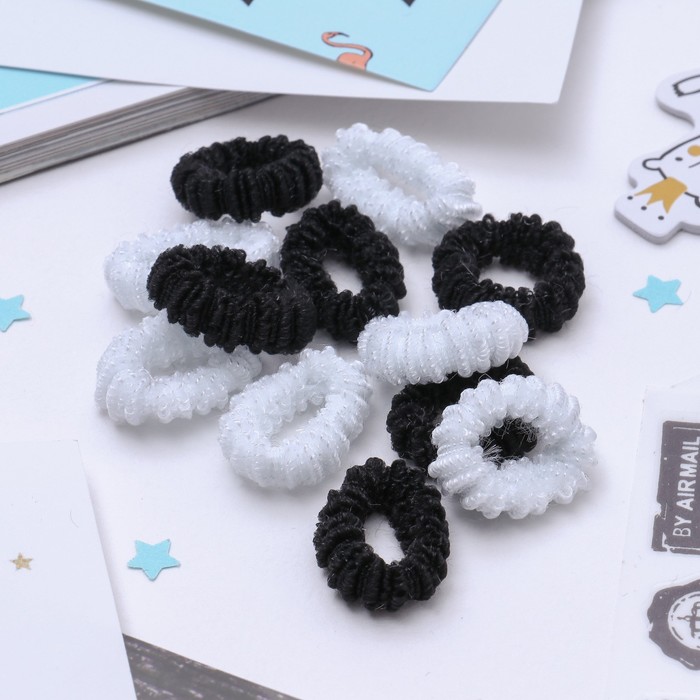 Резинка для волос "Махрушка" (набор 144 шт) белые, чёрные