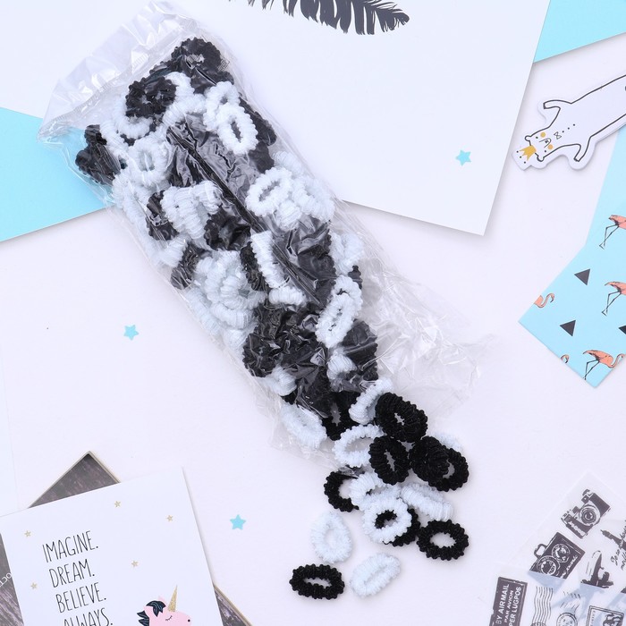 Резинка для волос "Махрушка" (набор 144 шт) белые, чёрные