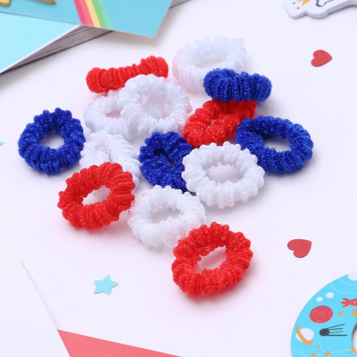 Резинка для волос "Махрушка" (набор 144 шт) красные, белые, синие