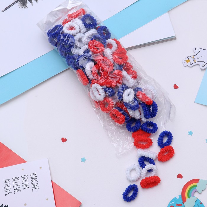 Резинка для волос "Махрушка" (набор 144 шт) красные, белые, синие