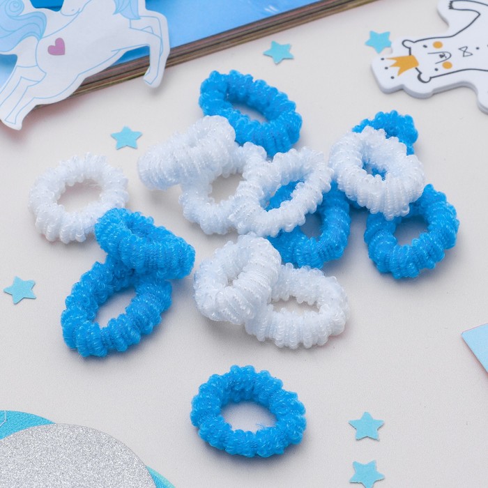 Резинка для волос "Махрушка" (набор 144 шт) белые, голубые