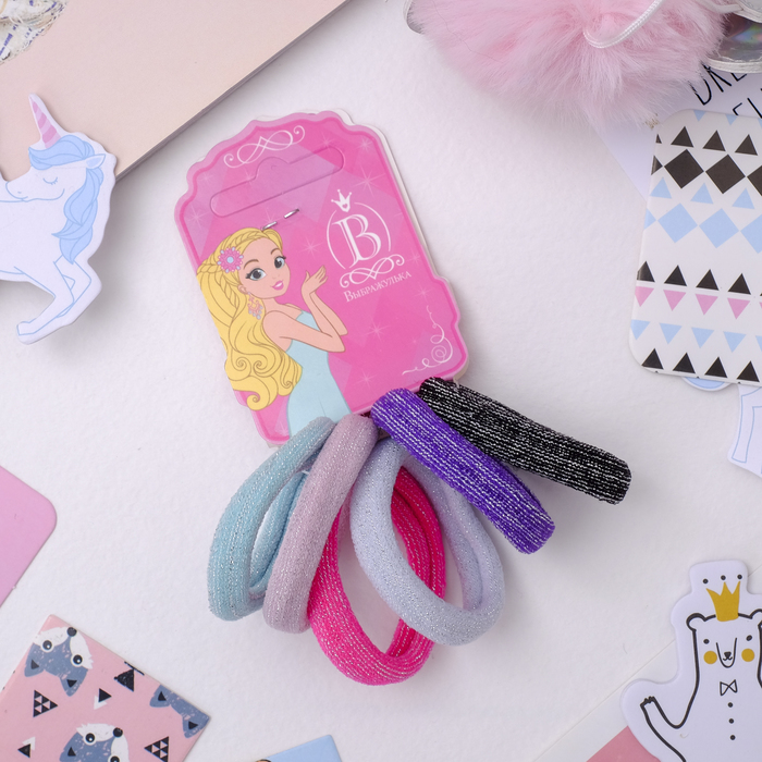 Резинка для волос "Махрушка" (набор 6 шт) блеск, микс