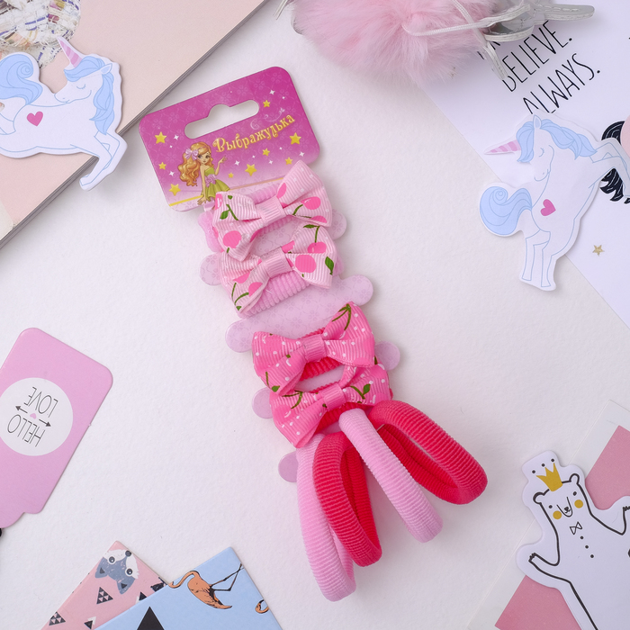 Резинка для волос "Бантик" набор 8 шт вишенки