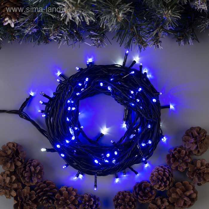 

Гирлянда «Нить» 10 м, IP44, УМС, тёмная нить, 100 LED, свечение синее, мерцание белым, 220 В