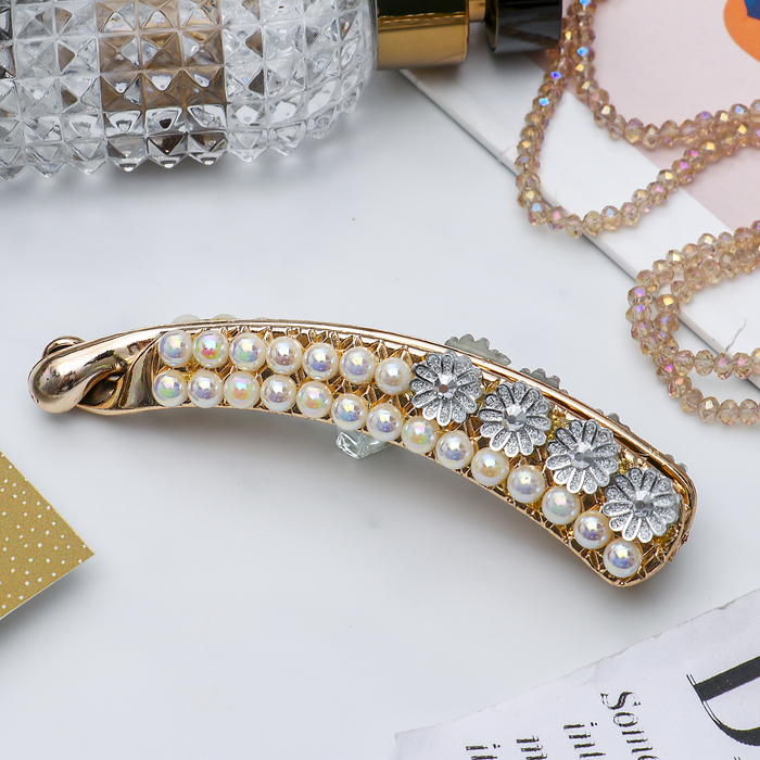 Банан для волос "Манифик" 10,5 см бусины и цветы