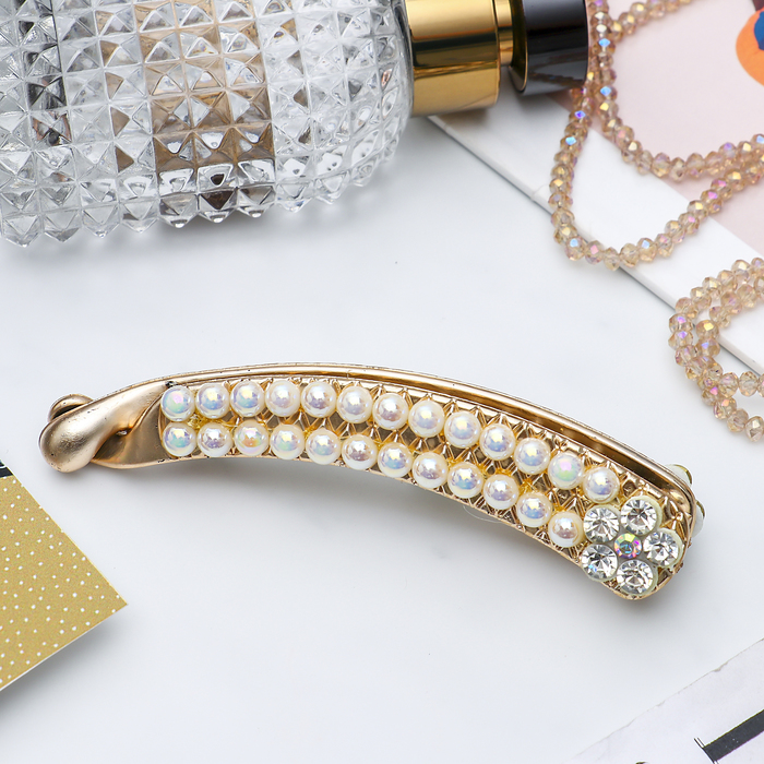 Банан для волос "Манифик" 10,5 см бусины и цветок