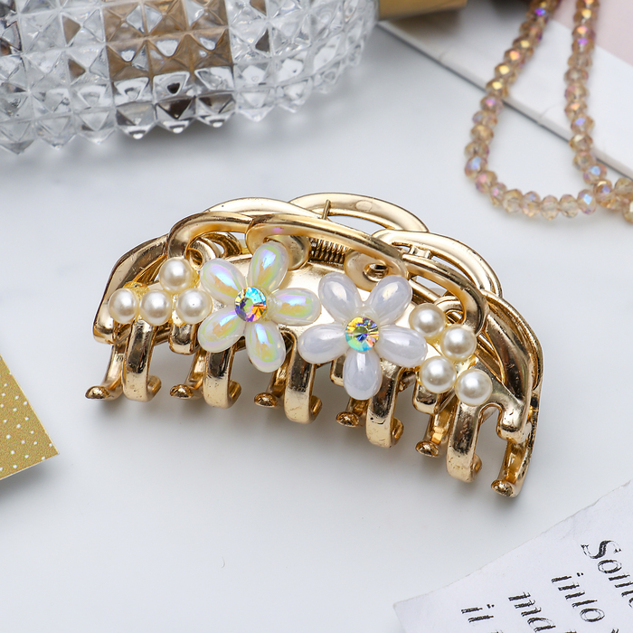 Краб для волос &quot;Серенада&quot; 7 см бусины цветы