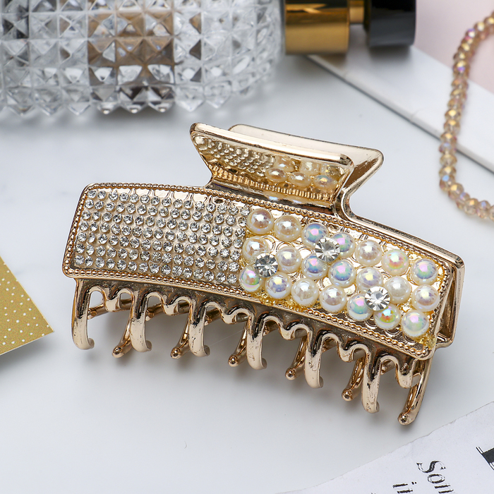 Краб для волос &quot;Дуэт&quot; 8 см бусины и стразы