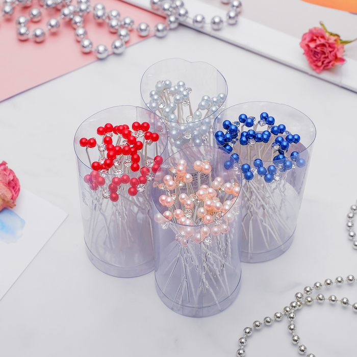 Шпилька для волос "Три бусинки" 0,7*6 см, стразик, микс