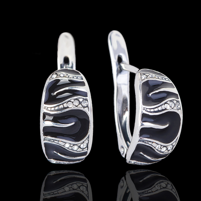 Серьги "Богема", цвет бело-чёрный в чернёном серебре