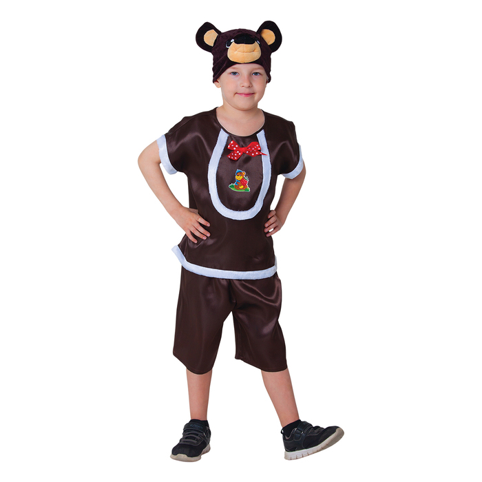 Карнавальный костюм "Медвежонок Топтыжка", атлас, шапка, куртка, штаны, рост 98-104 см