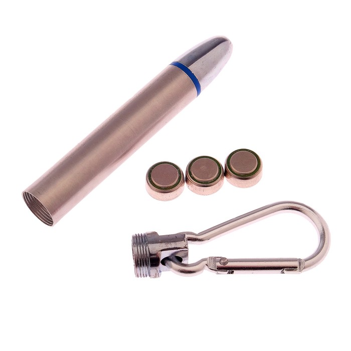 фонарик 1 диод,фонарик, с карабином, 3 бат, металл, микс 1,5*1,5*9