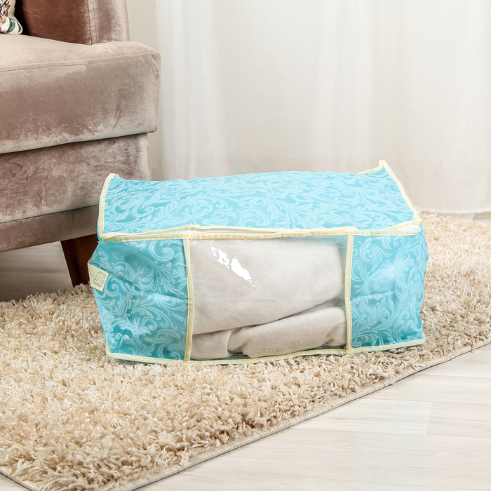 Кофр для хранения вещей 45х30х20 см "Узоры", голубой