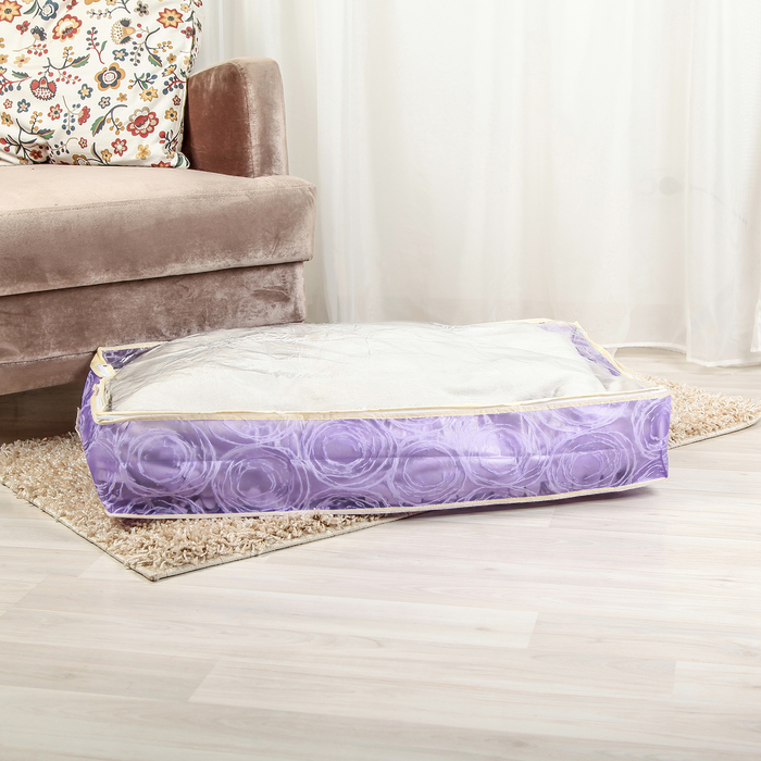 Кофр для хранения вещей 80х45х15 см, "Розы", фиолетовый