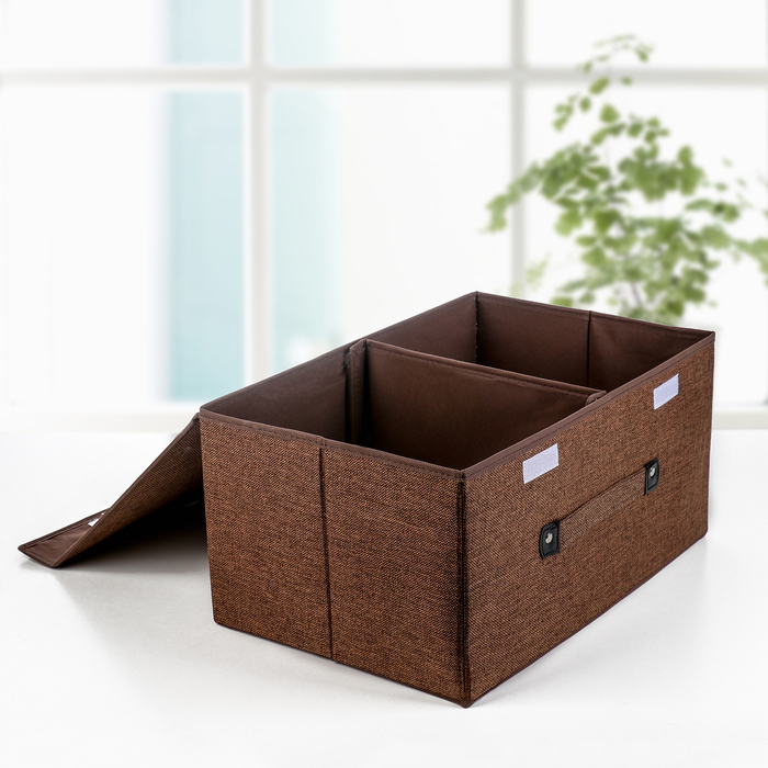 Короб для хранения с двойной крышкой 45х30х21 см "Песок", цвет коричневый