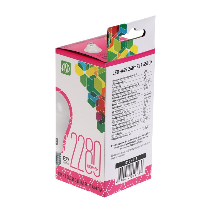 Лампа светодиодная LED-A60-standard 24Вт 230В Е27 6500К 2160Лм ASD