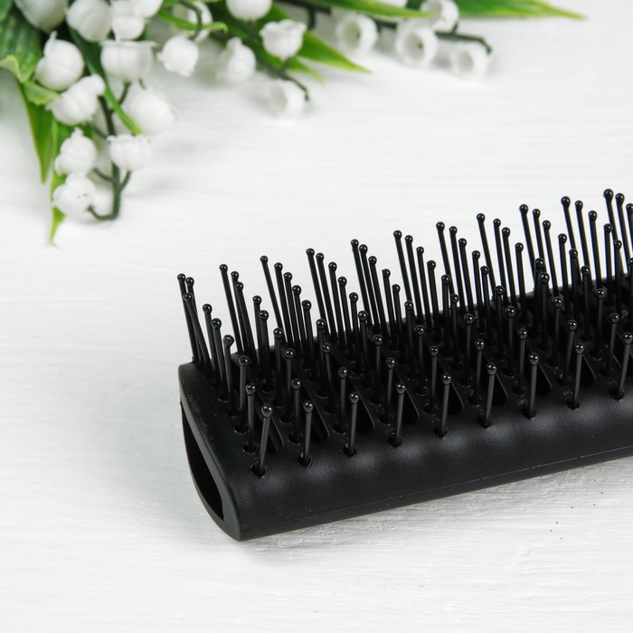 Расчёска массажная, прямоугольная, 22(±1)см, цвет чёрный/серебристый