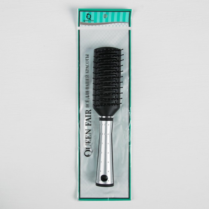 Расчёска массажная, прямоугольная, 22(±1)см, цвет чёрный/серебристый