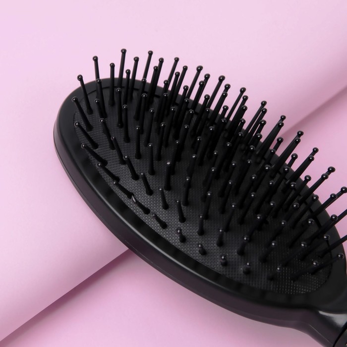 Расчёска массажная, овальная, 24(±1)см, цвет чёрный/серебристый