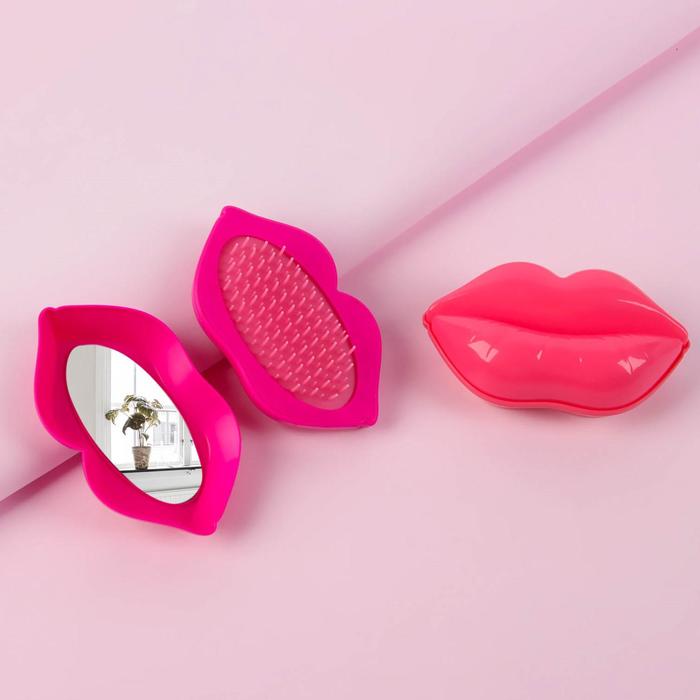 Расчёска массажная, овальная, с зеркалом и крышкой, 11см, цвет МИКС