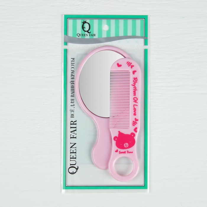 Набор 2 предмета: расчёска с ручкой, зеркало, 11,5см, цвет МИКС