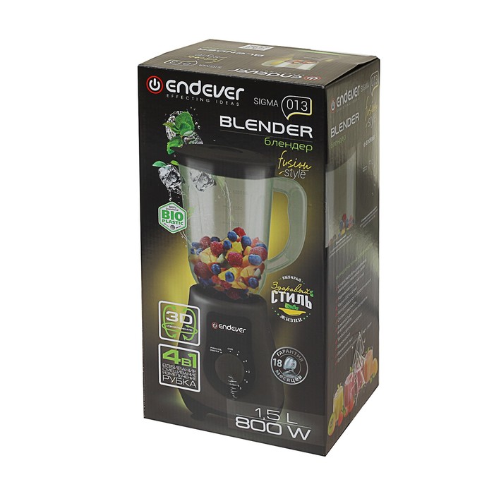 Блендер Endever Sigma-013, 800 Вт, 1.5 л, 5 режимов, черный