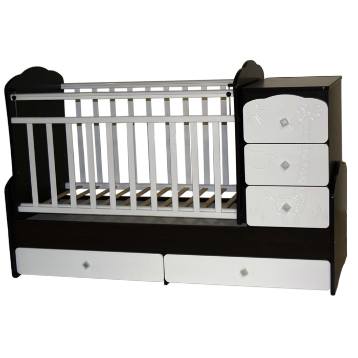 Кровать детская-трансформер «Любаша-1 Жираф» фигурные спинки,поперечный маятник, венге-белая 3977