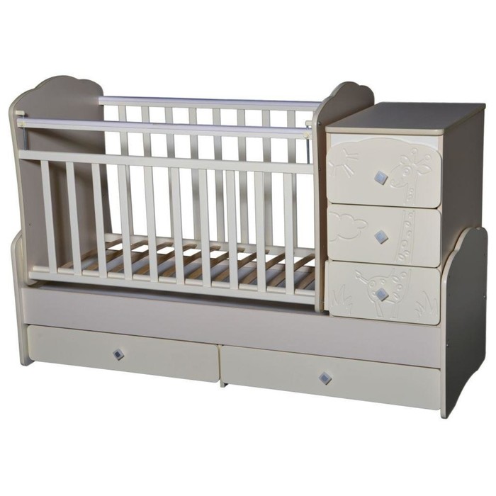 Кровать детская-трансформер «Любаша-1 Жираф» фигурные спинки,поперечный маятник,слон. кость 39777