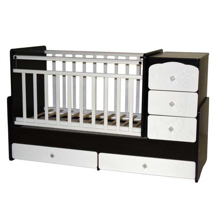 Кровать детская-трансформер «Любаша-2 Жираф» прямые спинки, попер. маятник, венге-белая