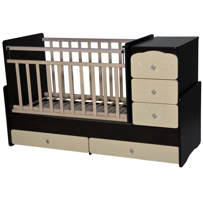 Кровать детская-трансформер «Любаша-2 Жираф» прямые спинки, попер. маятник, венге-сл.кость 39777