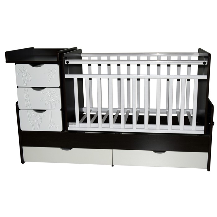 Кровать детская-трансформер «Любаша 3 Жираф» маятник поперечный, венге-белая